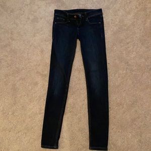 H & M dark washed, super skinny super low jeans